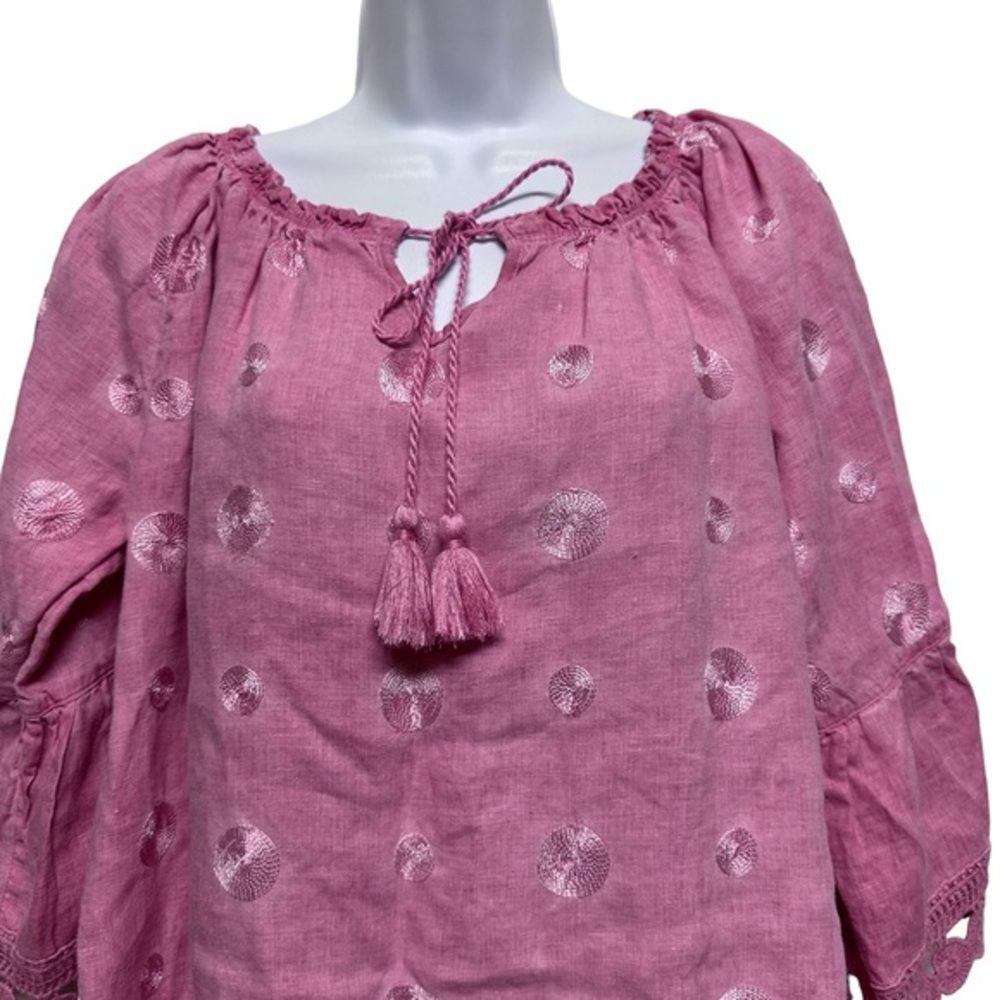 Ali Miles pink linen embroidered tunic blouse top size M - Picture 4 of 7